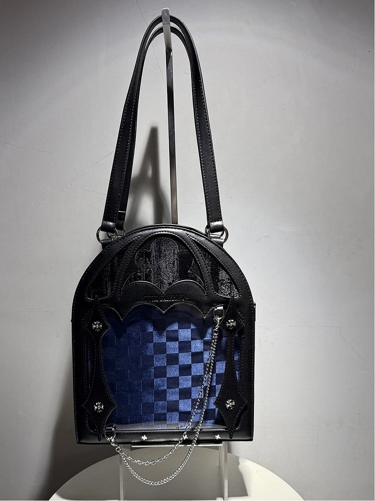 2 Ways Black & Blue Gothic Cage Shape Small Capacity Ita Crossbody Bag - Dark Aesthetic