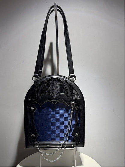 2 Ways Black & Blue Gothic Cage Shape Small Capacity Ita Crossbody Bag - Dark Aesthetic