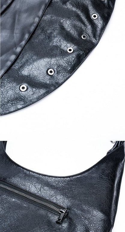 Black Punk Armor Design Large Capacity PU Crossbody