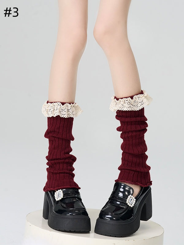 4 Options Red Lace Trim Knitted Leg Warmers