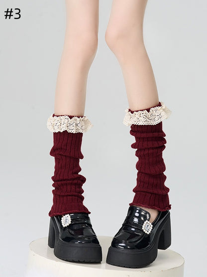 4 Options Red Lace Trim Knitted Leg Warmers