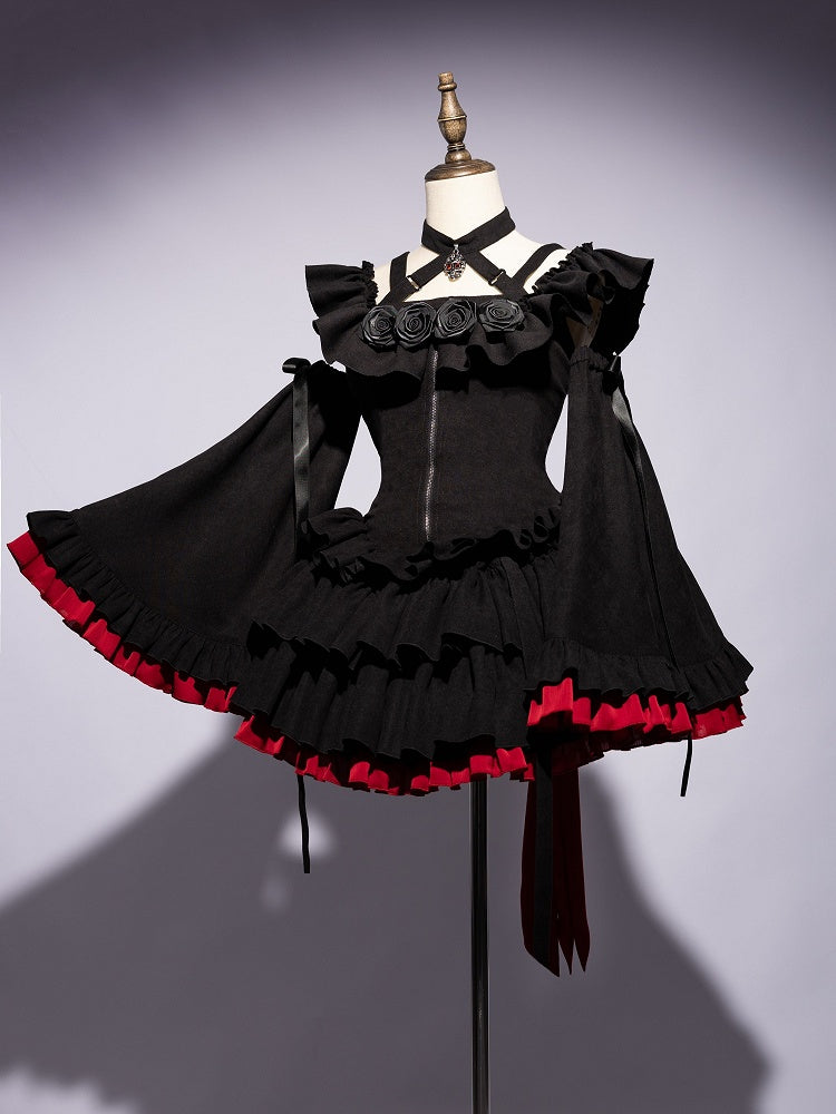 Fan Art Fashion Miss Devil Black Dress with Pumpkins Crossbody Full Set