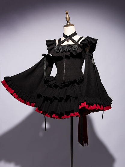 Fan Art Fashion Miss Devil Black Dress with Pumpkins Crossbody Full Set