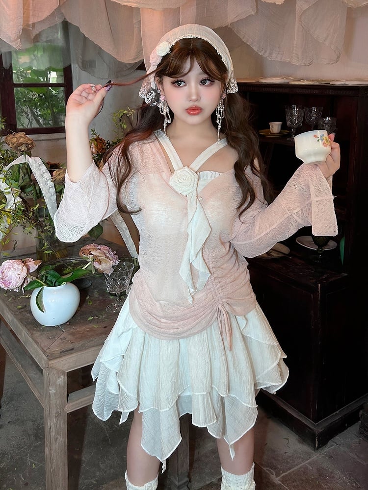 Plus Size White Handkerchief Hem Tiered Skirt