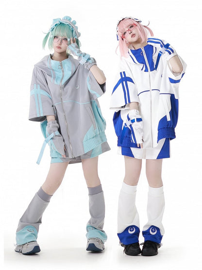 Moon and Star Embroidery Blue & White Leg Warmers