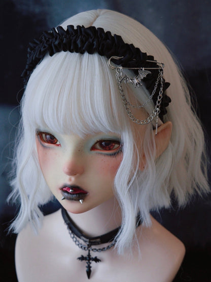 Black Ruffle Trim Pin With Bat And Cross KC