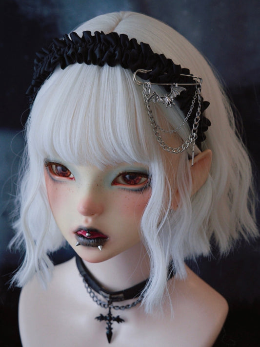 Black Ruffle Trim Pin With Bat And Cross KC