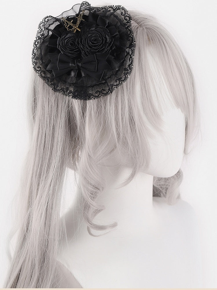 Swords Decorated Gothic Black Rosettes Bowknot Lace Hairclip