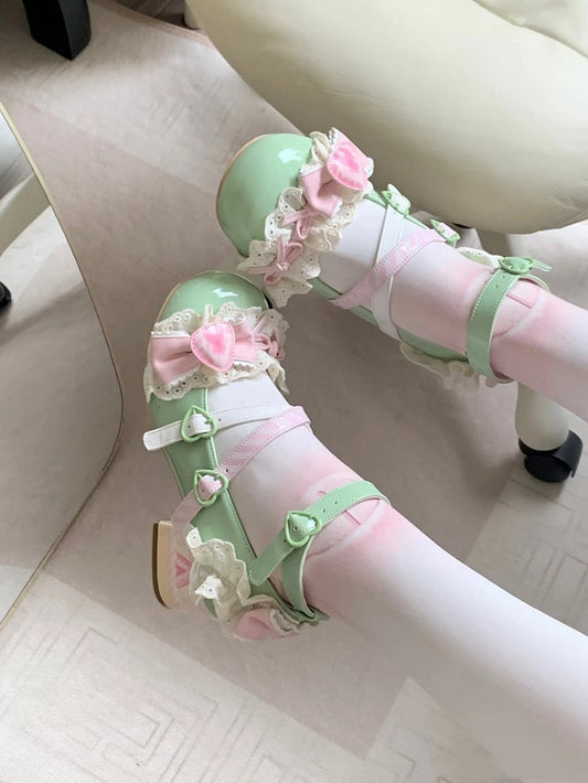 Matcha Strawberry Cake Green Sweet Lolita Mary Jane Shoes