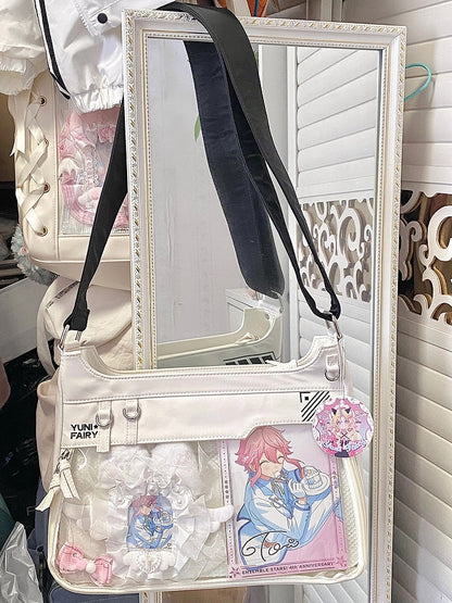 White Adjustable Strap Large Capacity Unisex Nylon Ita Shoulder Bag