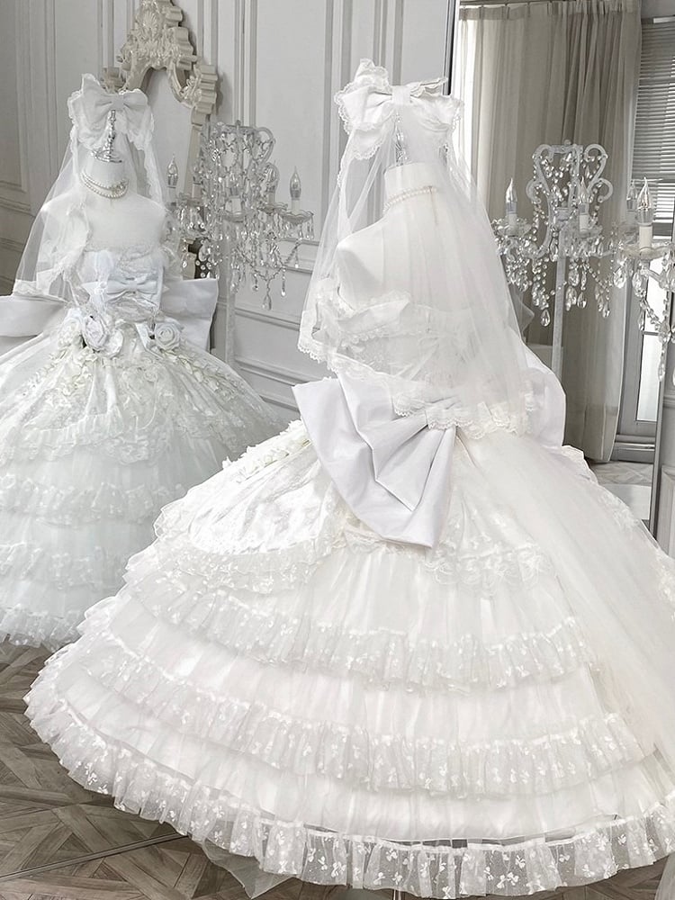 White Large Bow Lolita KC with Veil