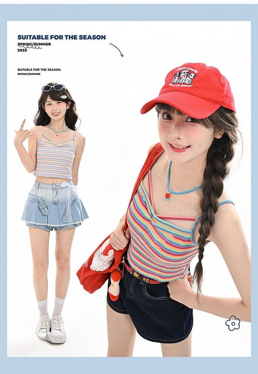 Red/Light Purple Striped Slim-fitting Cami Top