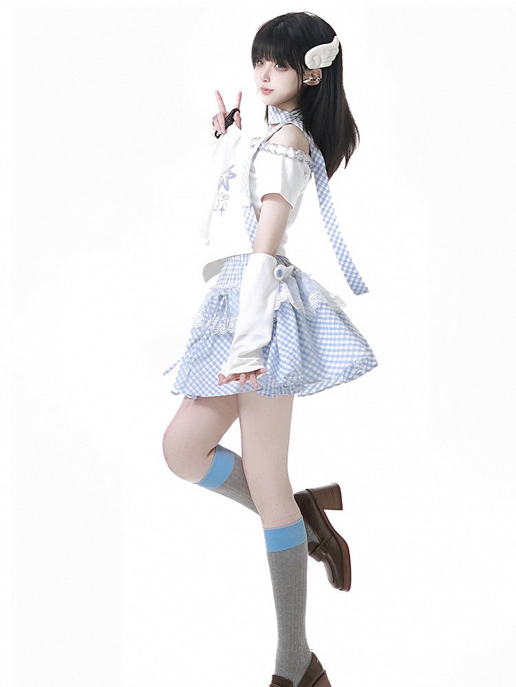 Blue/Pink Button White Angel Wing Accent Armwear