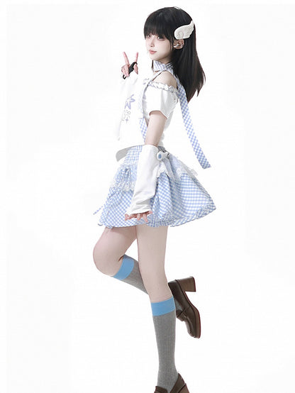 Blue/Pink Button White Angel Wing Accent Armwear