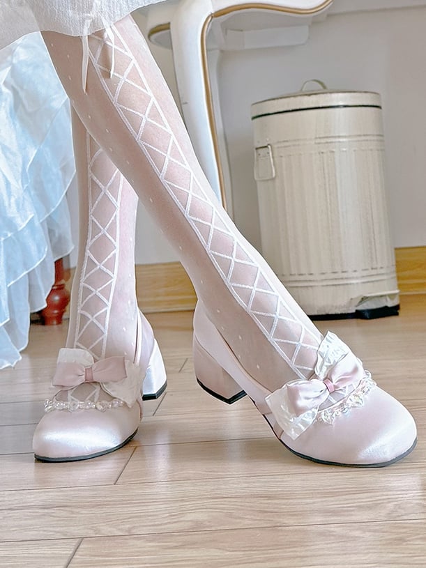 Bow Accents Light Pink Rhinestones Embellished Mary Janes