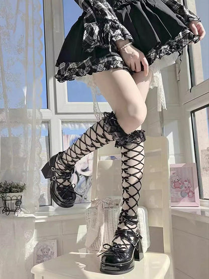 Bowknot at Top Black High Block Heel Platform Mary Janes