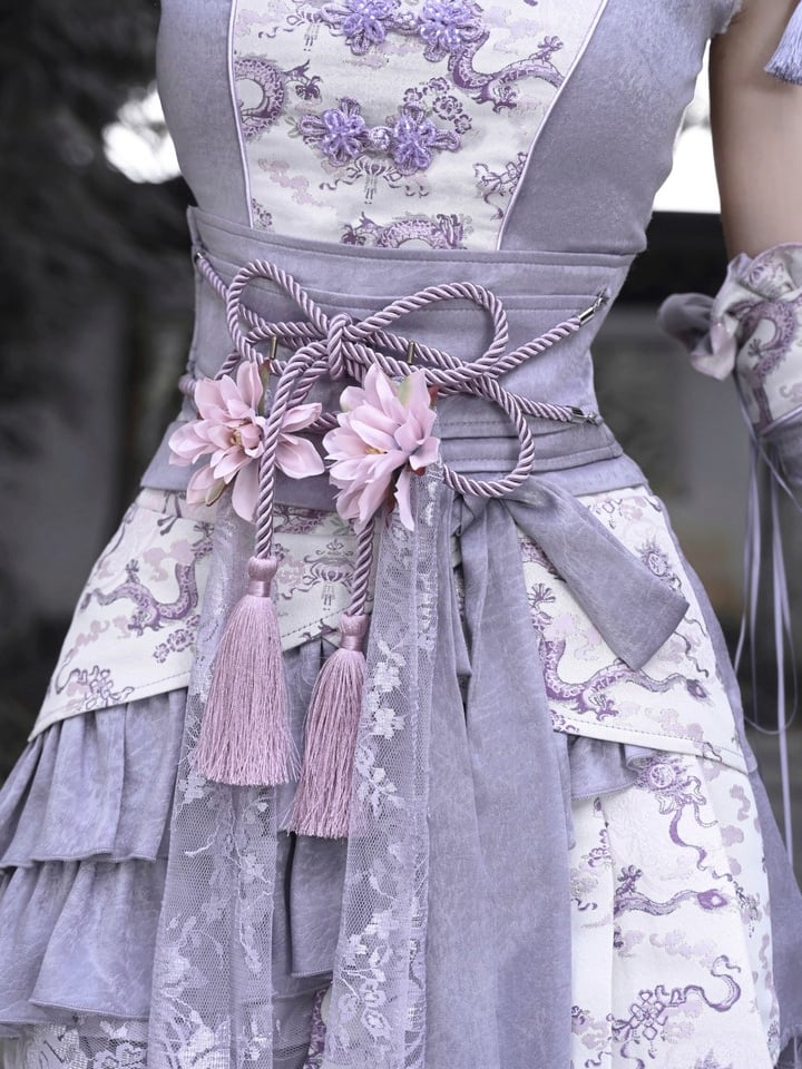 Purple Flower Chinoiserie Knot Corset Belt