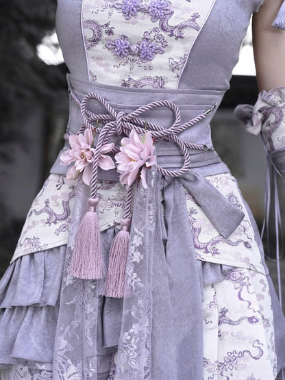 Purple Flower Chinoiserie Knot Corset Belt