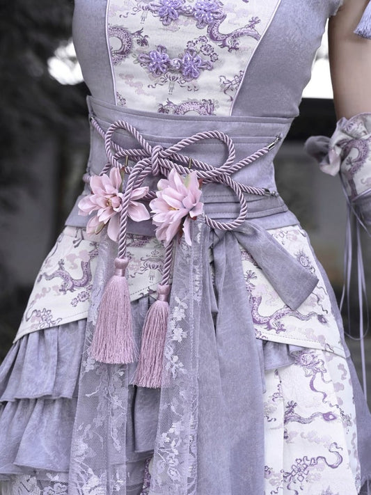 Purple Flower Chinoiserie Knot Corset Belt
