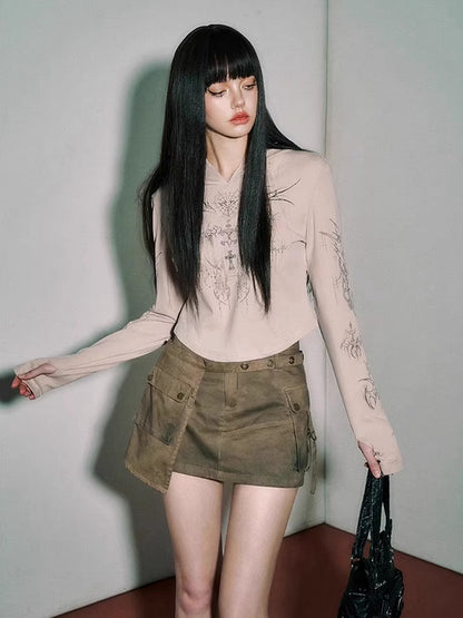 Punk Rock Cross and Spiderweb Print Camel Sun Protection Hooded Top