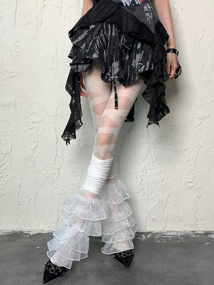 White Y2K Crisscorss Banded Tights