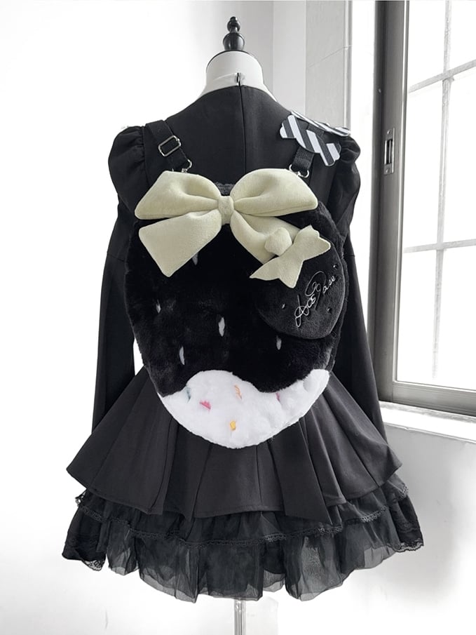 Red / Pink / Black Plush Strawberry Backpack, Convertible Crossbody Bag with Adjustable Strap