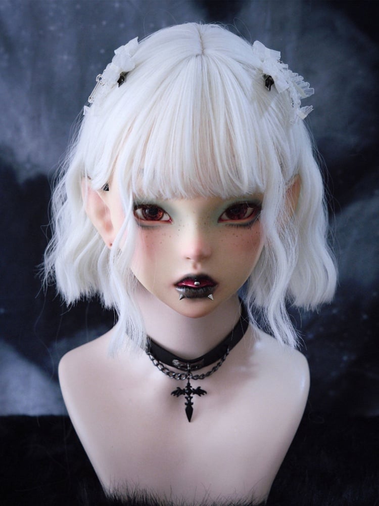 Gothic Cross Detail White Ruffled Bow Hairclips