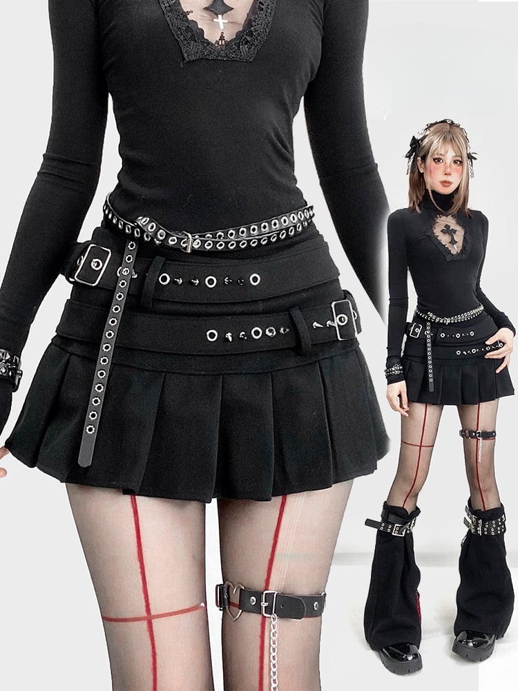 Gothic Black Y2K High Neck Cross Cutout Detail Glamorous Top