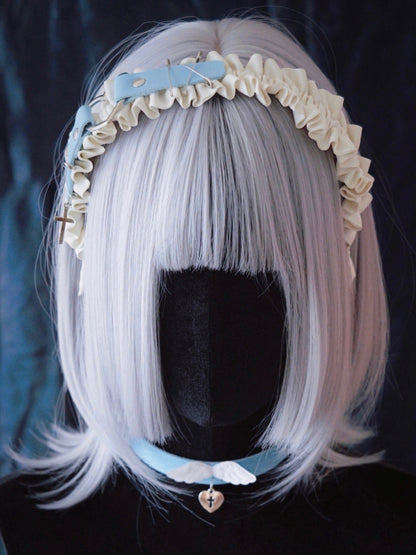 Heart Design Blue and White Cross Charm Ruffled KC with Pins