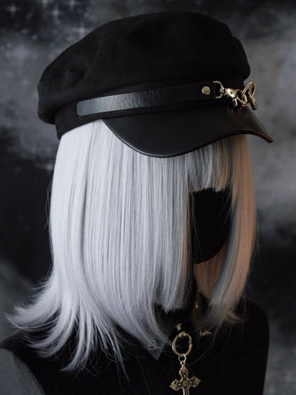Black Gothic Buckles Design Beret Hat