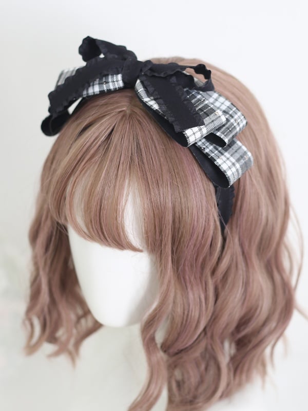 Black & Gray / Brown Sweet Lolita Multi-layer Plaid Bowknot KC