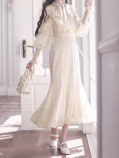 Jirai Kei Beige Mermaid Skirt | Elegant High Waist in Clean & Pure Style