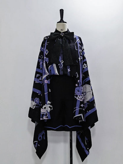 Black and Purple Striped Pattern Haori Poker and Tea Cup Print