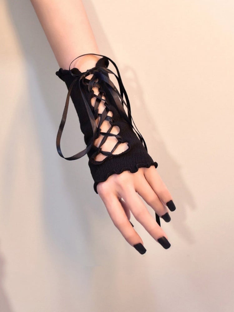 Black/White Gothic Punk Lace-up Detail Sleeves