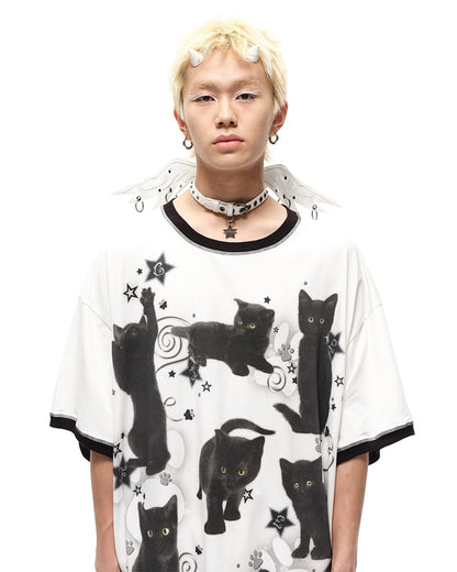 Black/White Angel Wings Stud Details PU Buckle Strap Choker