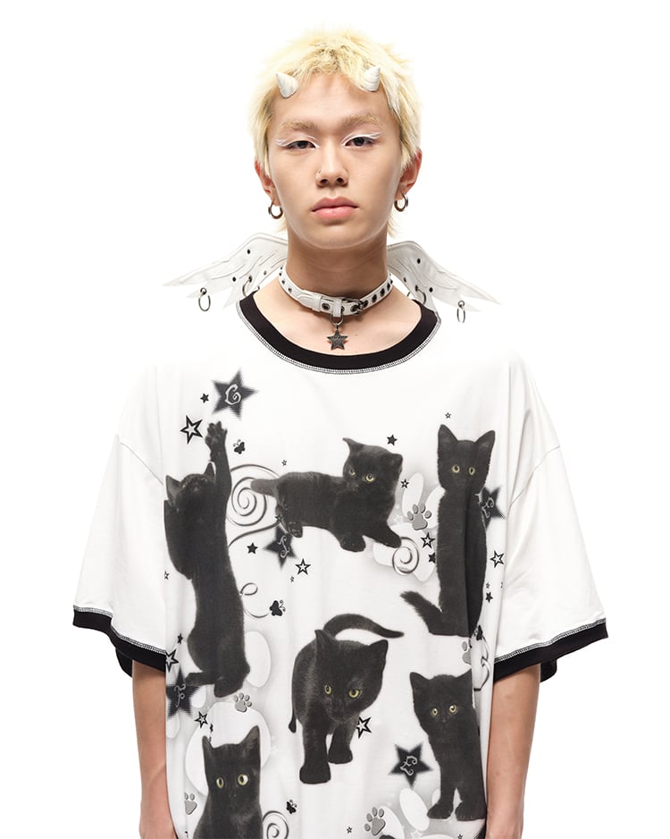 Black/White Angel Wings Stud Details PU Buckle Strap Choker