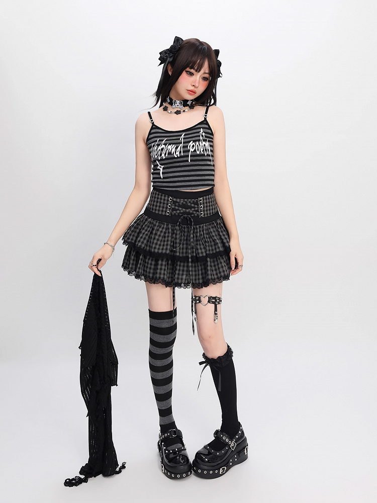 Y2K Black Striped Cami Top with Self-tie Cropped Coverup Set