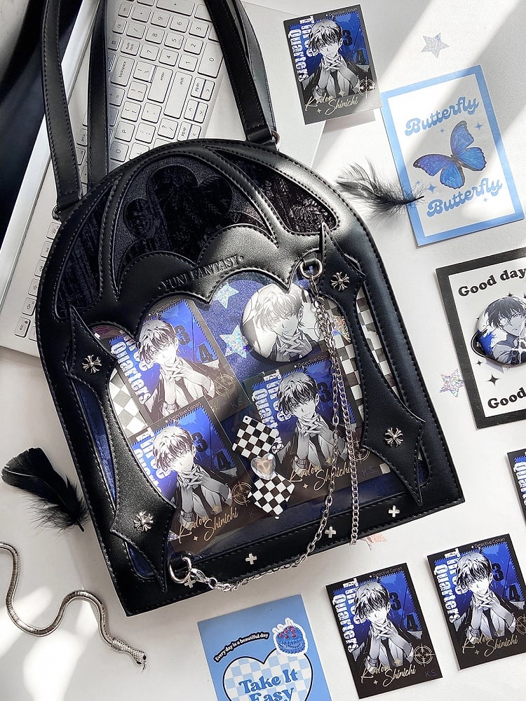 2 Ways Black & Blue Gothic Cage Shape Small Capacity Ita Crossbody Bag - Dark Aesthetic