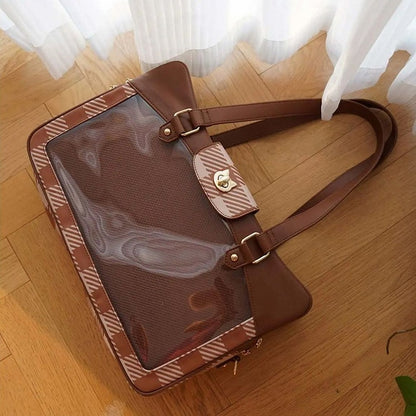 Plaid Pattern Large Capacity Brown Ita Tote Bag
