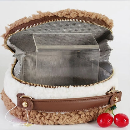 Dark Brown Kawaii Plush Round Shoulder Bag - Sweet Lolita Dessert Style