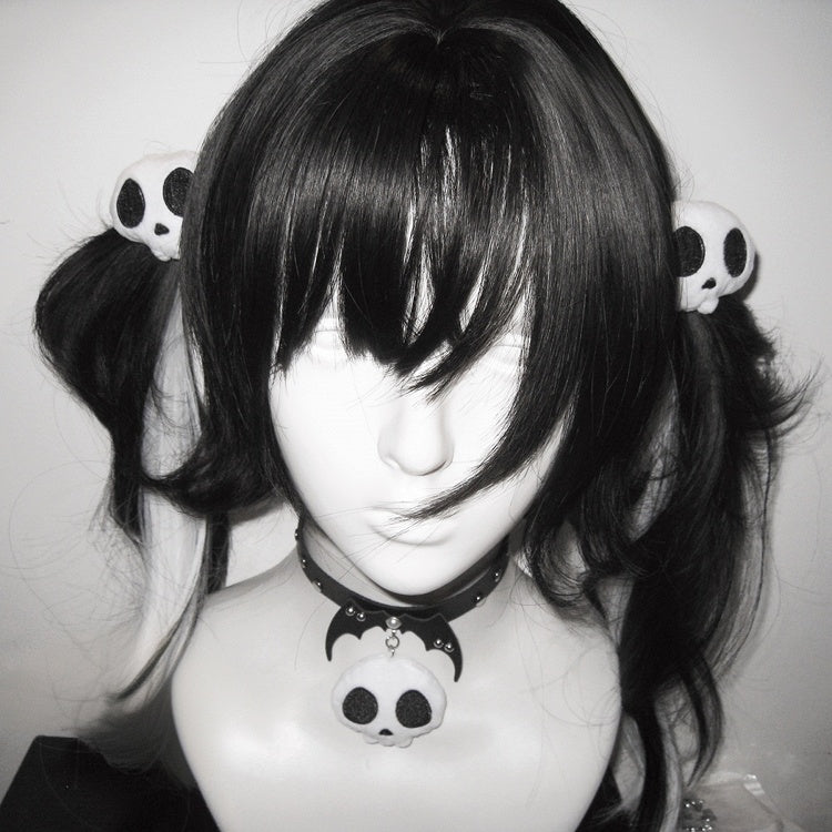 Black Devil Wings Design Plush Skeleton Pendant Punk Choker