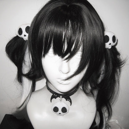 Black Devil Wings Design Plush Skeleton Pendant Punk Choker