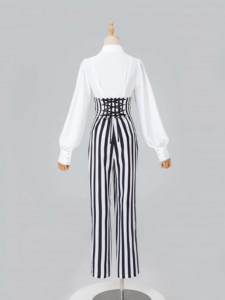Ouji Fashion Clown Vibes Corset Belt High Waist Black and White Striped Pants