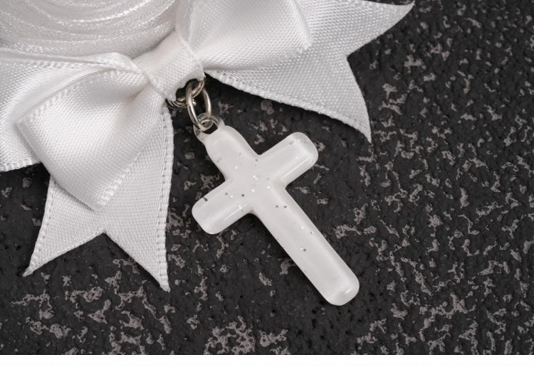 Handmade Rosette Design Gothic White Bowknot Hairclips with Crosses