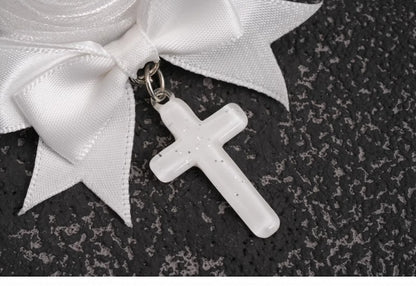 Handmade Rosette Design Gothic White Bowknot Hairclips with Crosses