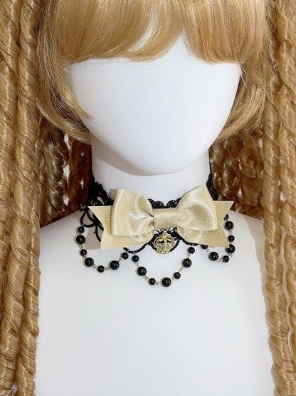 4 Color Options Beaded And Crown Pendant Bowknot Lace Choker
