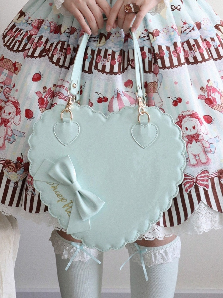 Small/Large Size Mint Heart Cookie Crossbody/Hand Bag for Sweet Lolita - Bow Accent & Zipper Design