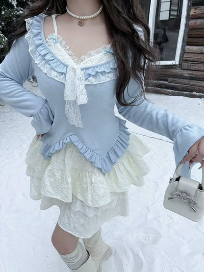 Plus Size White Lace Accents Floral Jacquard Tiered Skirt