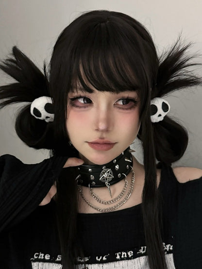 Black Stud Detail Punk PU Choker with Chain