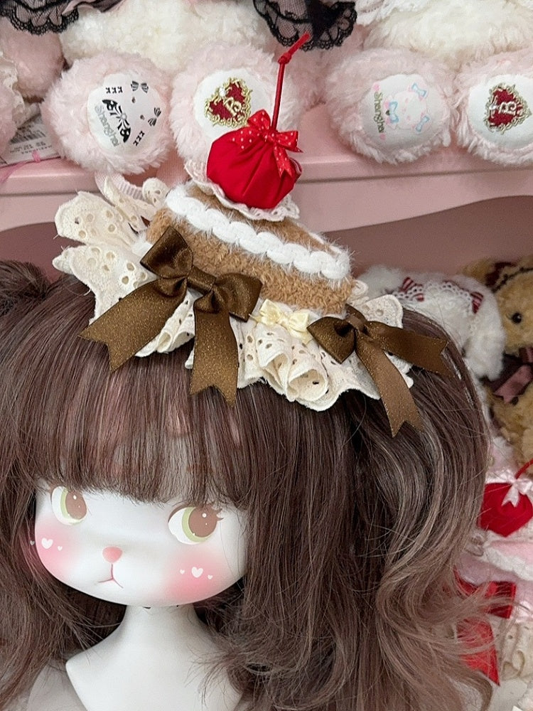 3 Color Options Lace Trim Bowknot Details Cherry Cake Mini Hat